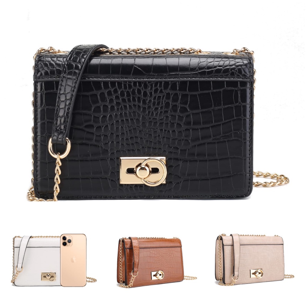 [Buy 1 Get 1] Tas Selempang Wanita sling bag tas Bahu Wanita Kotak Croco Sling Bag Rantai #205