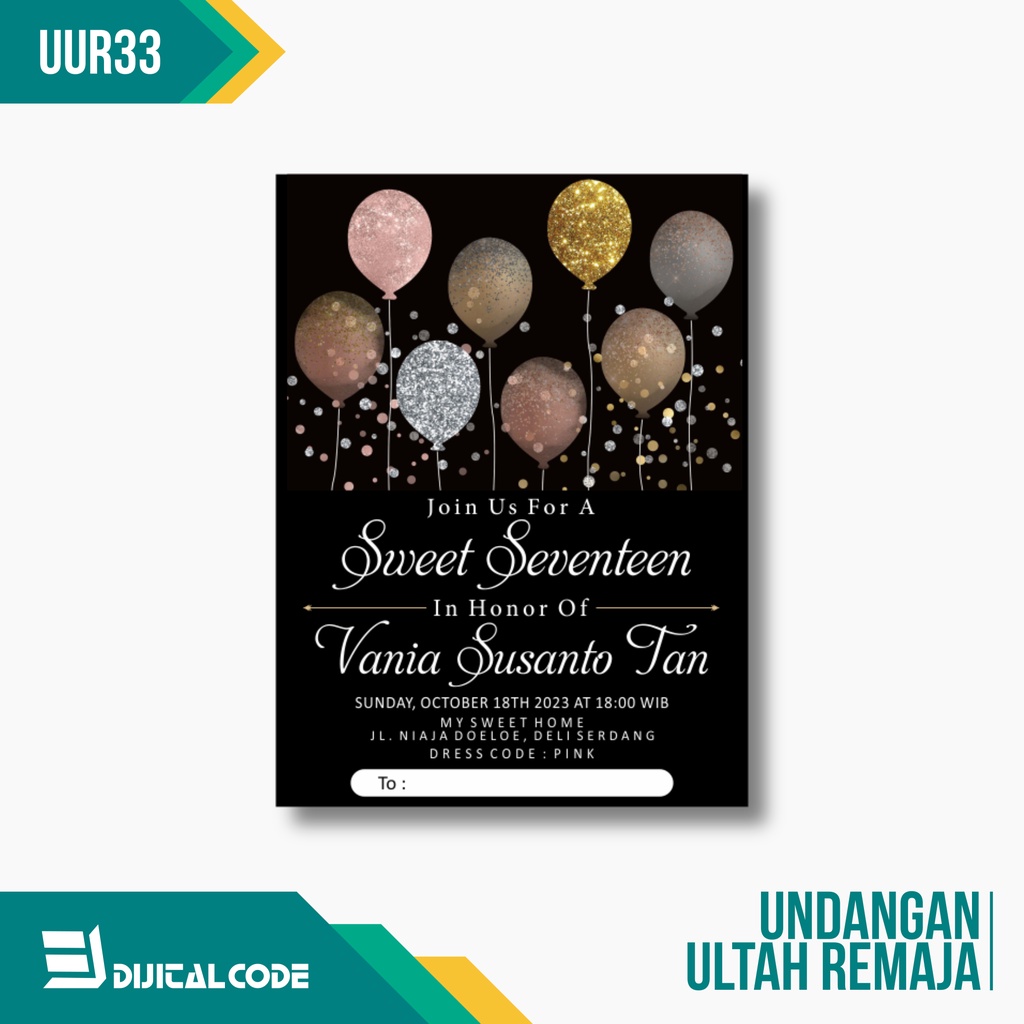 Jual UUR33 Kartu Undangan Ulang Tahun Birthday Invitation Remaja Sweet