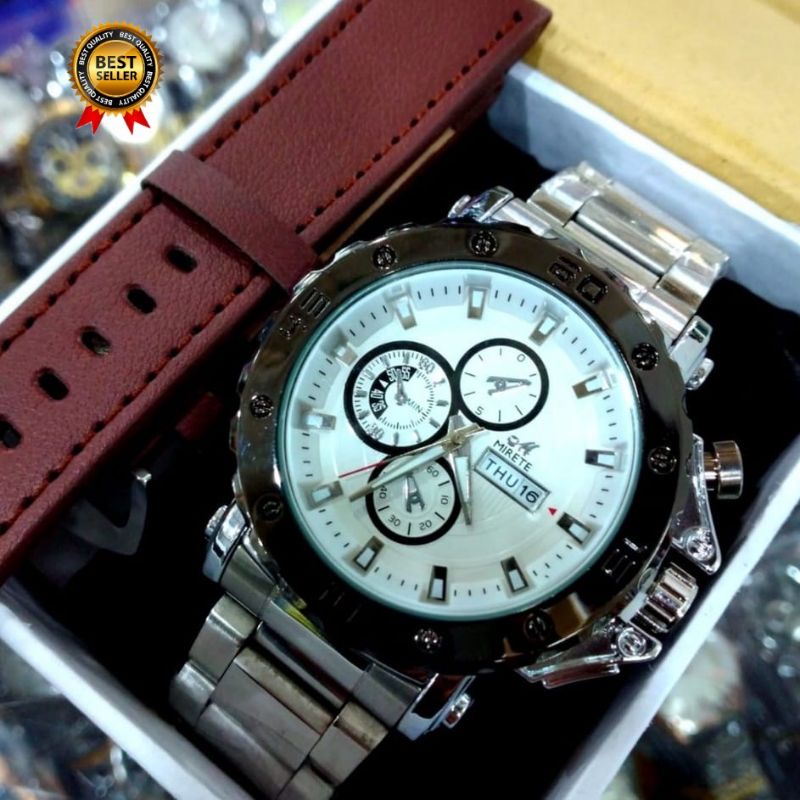 Jam Tangan Pria Mirete Sport Original Waterresist Rantai Stainlees Steel || Free Strap Cadangan, Box Dan Batre Cadangan || Jam Tangan Pria Terviral Dan Terlaris Cod