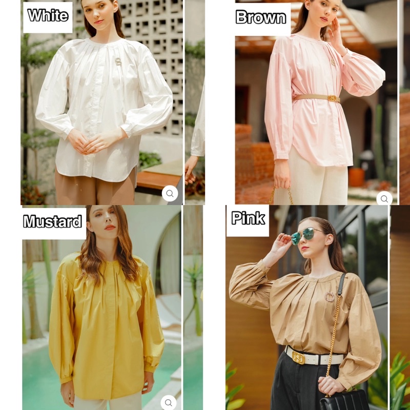 Cora Blouse - White Mustard Pink Brown Benang jarum benangjarum S M L XL XXL buttonscarves nada seri