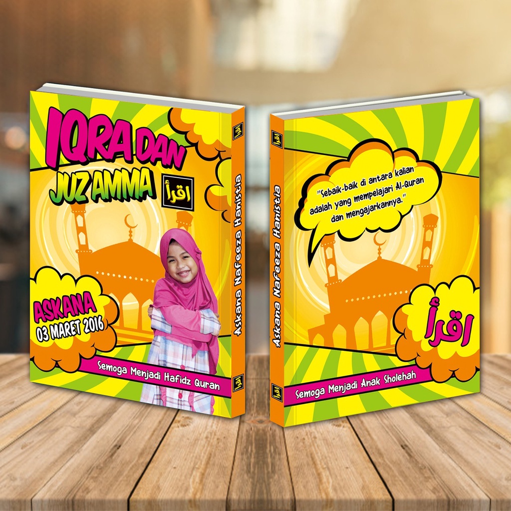 Kado anak Buku Iqro, Juz Amma dan terjemahan cover Custom nama dan foto