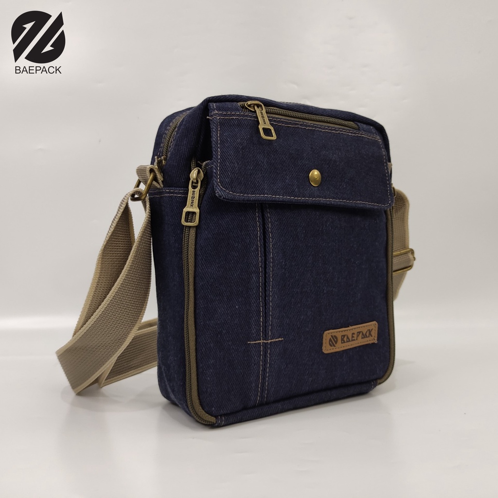 Tas Selempang Pria Premium Kanvas Xavier Navy Original Baepack / Sling Bag / Tas Bahu Cowok Canvas / Organizer Travel Bag