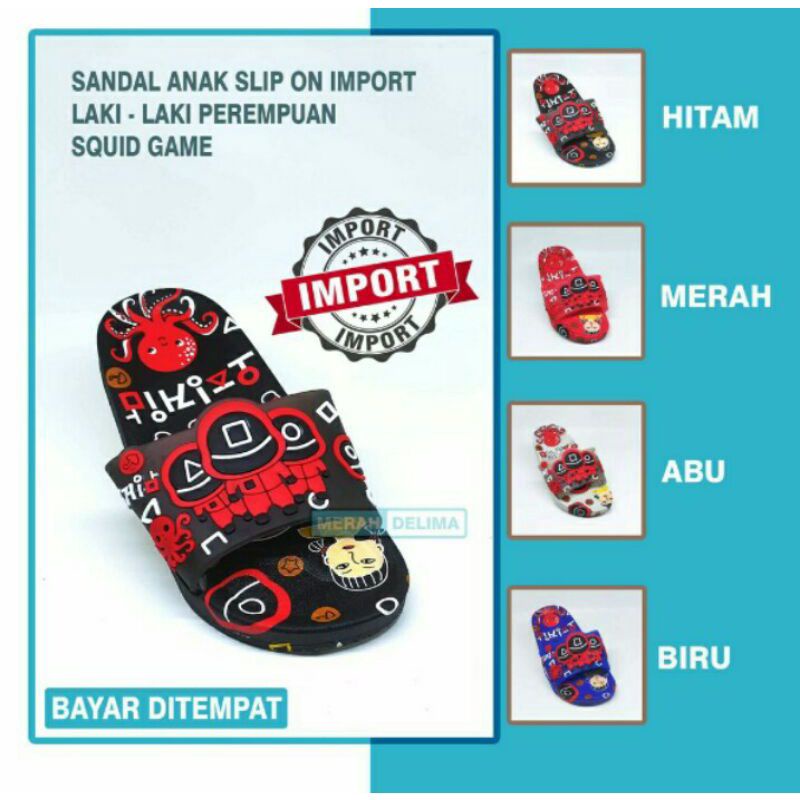 Sandal anak Laki laki Sandal selop anak motif Squid Game Sandal anak Karet