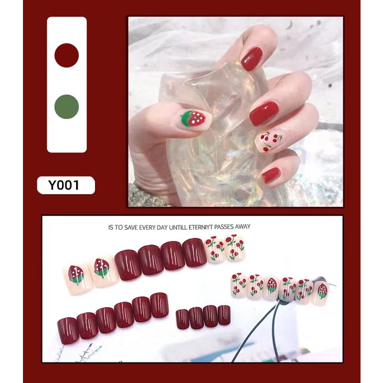 Tempelan 24Pcs/Set Kuku Palsu Imitasi berikut lem D60 nail Nail Art Nail Care kuku palsu 3d