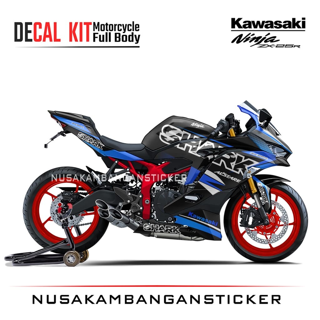 Stiker Decal Motor Kawasaki Ninja ZX 25R Full Body Livery Shark Biru Grafis Racing Team Sticker Vari