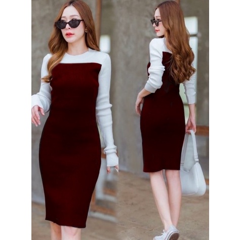 Dress Wwisanii - Dress Rajut Wanita - Dress Twotone Terbaru - Mini Dress Perempuan