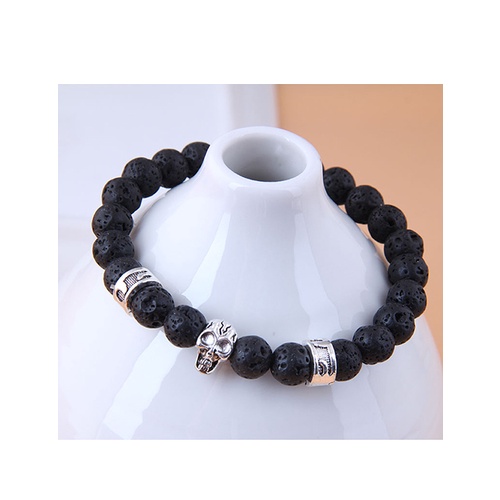 LRC Gelang Tangan Fashion Black Metal Volcanic Stone A6362X