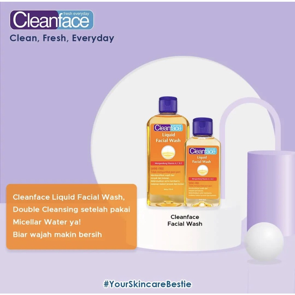 CLEANFACE SMOOTH TONER 50ML/ LIQUID FACIAL WASH 50ML / MICELLAR WATER  100ML/ CLEANSING BALM - CLEANFACE PURBASARI SKINCARE BPOM