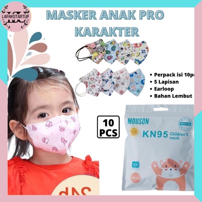 Masker Mouson Pro KN95 Anak Motif Karakter Isi 50Pc Masker KN 95 Mouson N95 Karakter Anak 5Ply LS