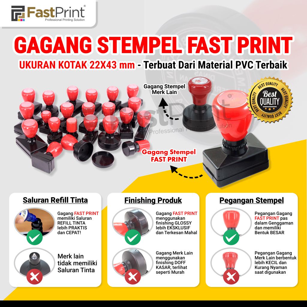 

22X43 - Fast Print Gagang Stempel Flash Kotak Ukuran 22X43 MM