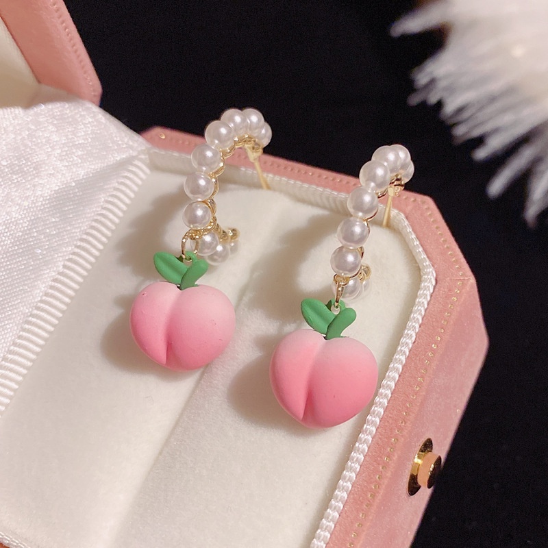 AY(CN) Anting Hoop Hias Mutiara Warna Pink Peach Gaya Korea Untuk Wanita