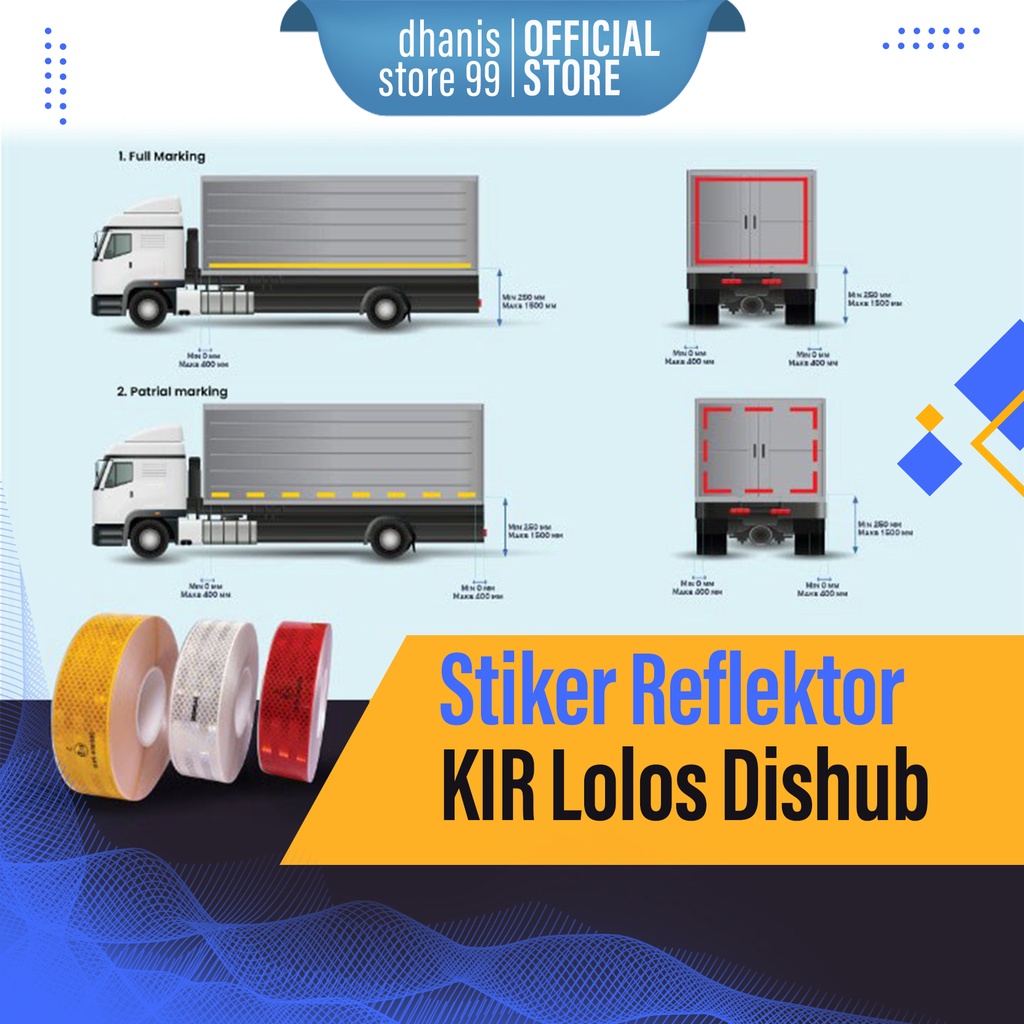 Stiker Reflektor 3 Meter Wajib KIR Lolos Dishub Sticker Reflektif Pick UP Truck Mobil Box Muatan Bak Terbuka Tertutup Molen Mixer Tangki Motor Motif Heksagon 3M Stikers Safety Reflektive Pemantul Memantulkan Cahaya Nyala