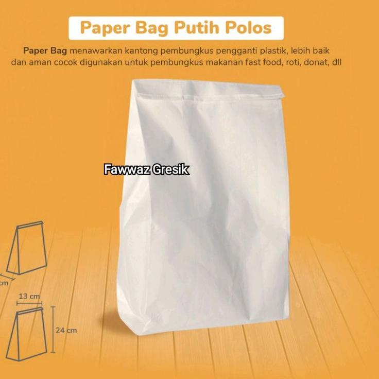 

Grosir Bermutu Kantong Kertas Paper Bag 13x25x8 cm Grade Putih Kraft Coklat Polos isi 100 / Kertas Makanan / Kantong Pembungkus Gorengan