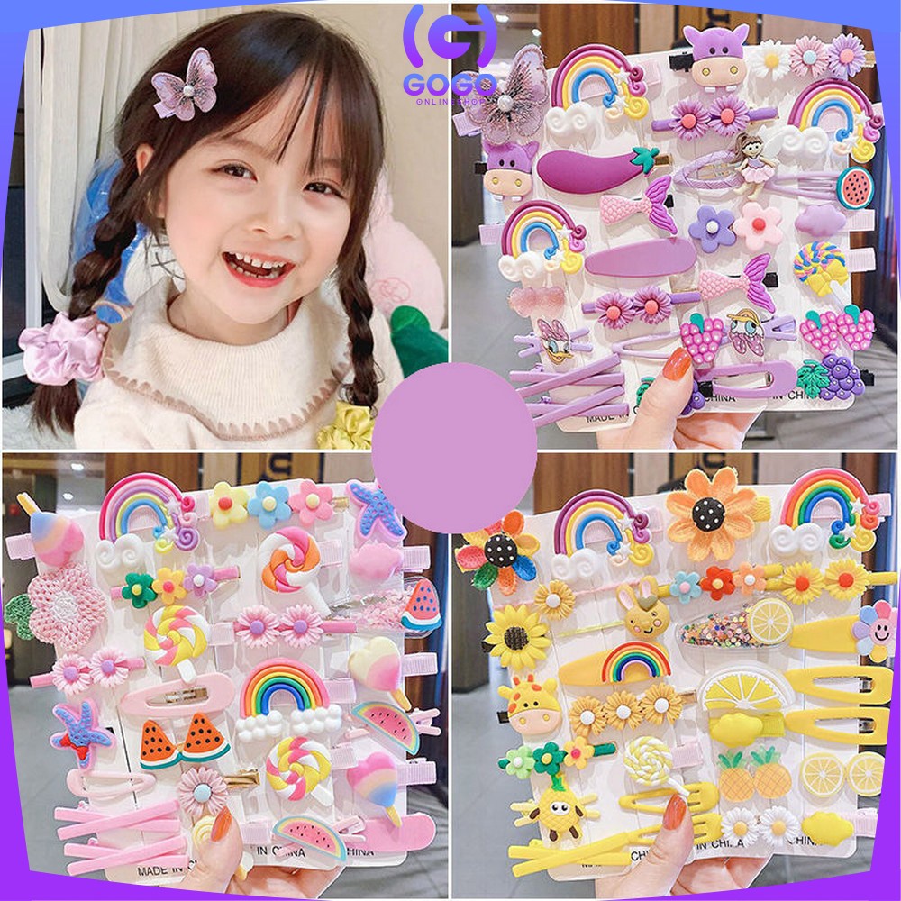 GOGO-C317 Set Jepit Rambut Anak 14 IN 1 / Hair Clip Anak / Jepitan Rambut Anak Perempuan / Jepit Rambut Korea Anak