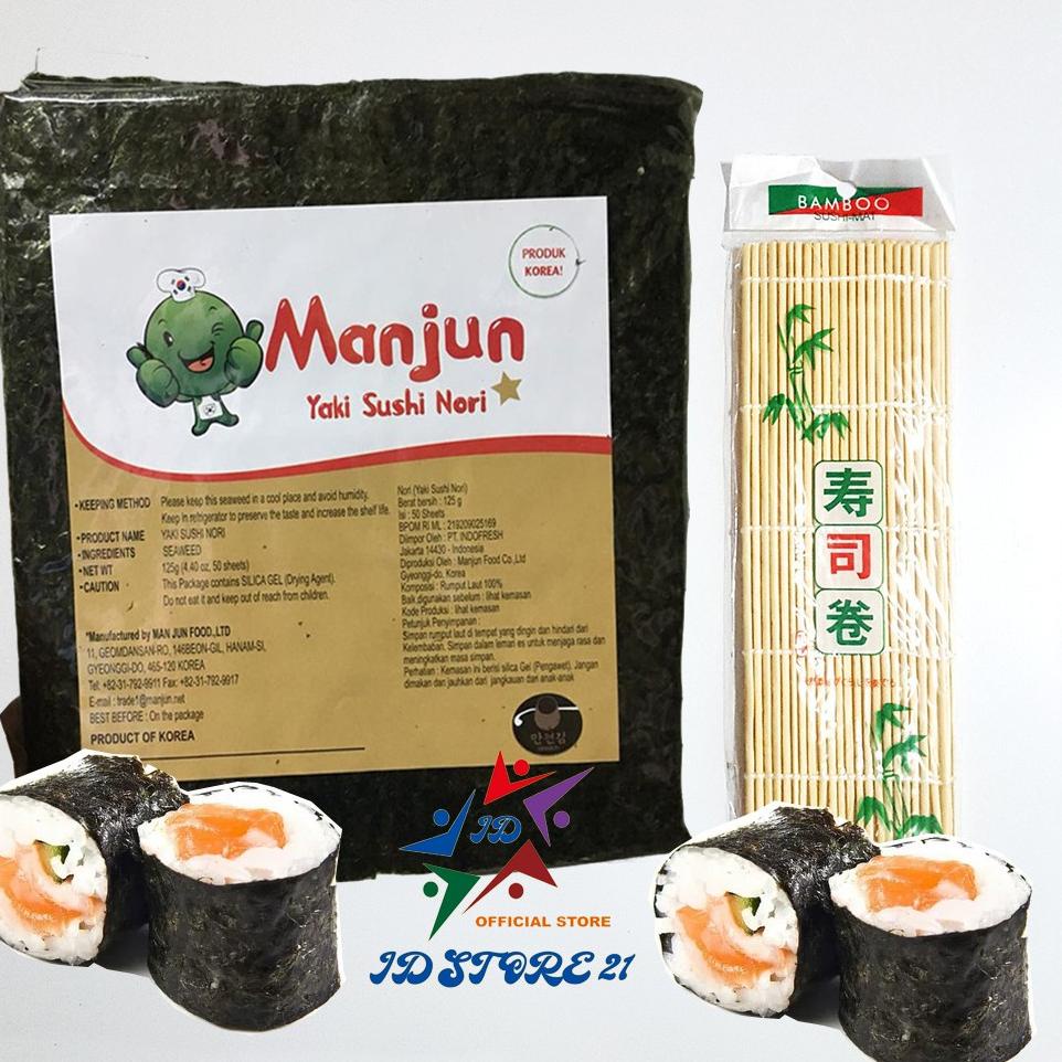

Limited Product--HALAL Manjun Nori Halal Sushi PAKET 10 Lembar dan Bambu Sushimat Nori Yaki Rumput Laut Gimbap