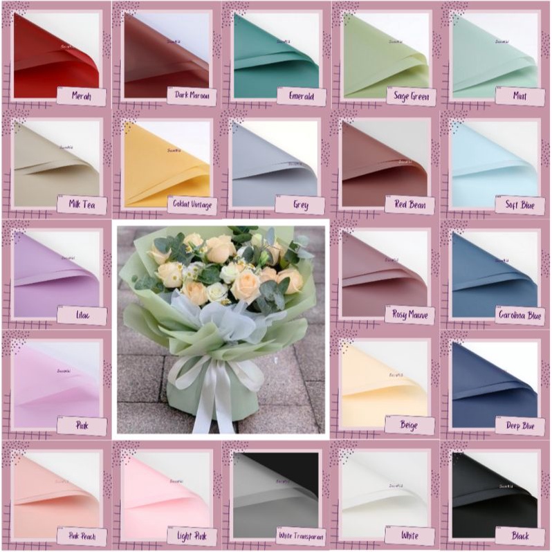 

Kertas Bunga Cellophane Polos Warna Doff Murah