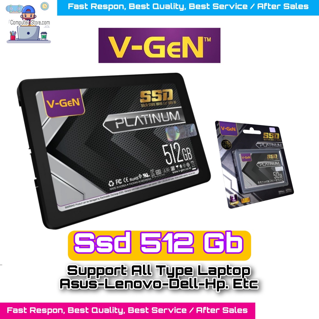 SSD VGen 512GB Sata 3 V-Gen Platinum Sata III 2,5inch Speed 550Mbps 512 Giga SSD Untuk Semua tipe Laptop Asus Lenovo HP Dell Sony PC Notebook AIO Macbook Garansi Produk Resmi