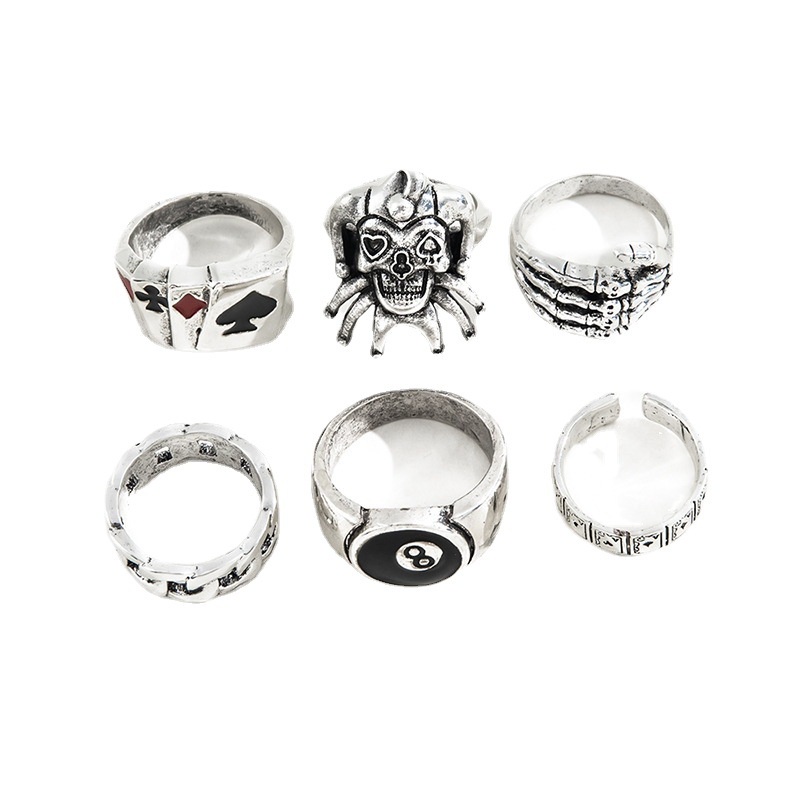 6 / 7pcs / Set Cincin Gaya Punk Vintage Hip Hop Bentuk Tengkorak Laba-Laba Kelelawar Untuk Pria