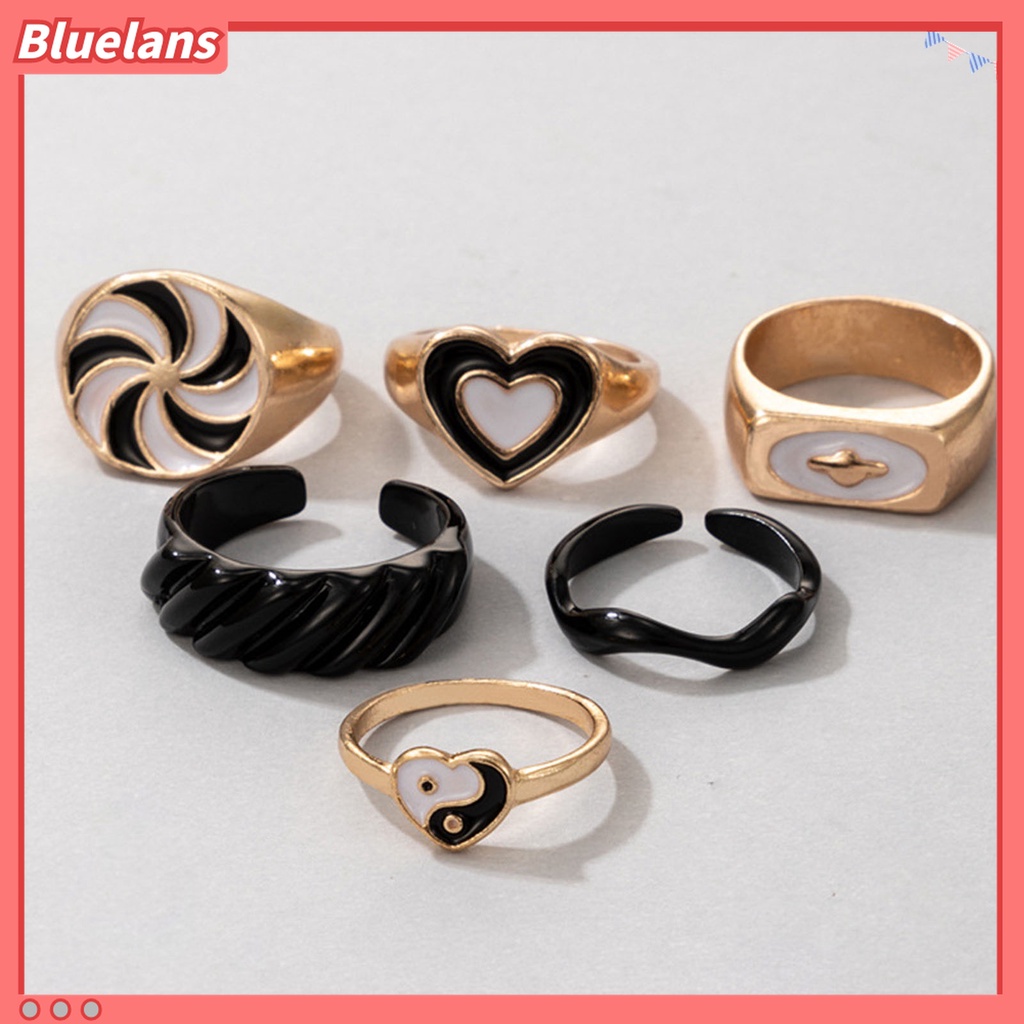 6pcs / Set Cincin Jari Model Terbuka Dapat Ditumpuk Lebar Desain Hati Kincir Angin Untuk Unisex