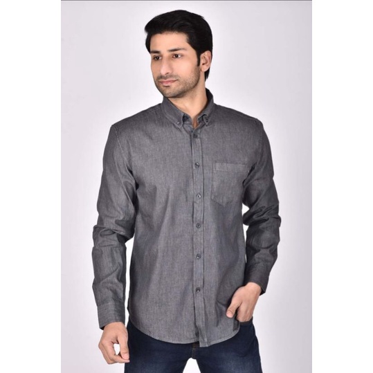 𝑮𝑹𝑨𝒀𝑾𝑶𝑳𝑭 - Kemeja Denim | Kemeja Denim Abu | Kemeja Denim Pria