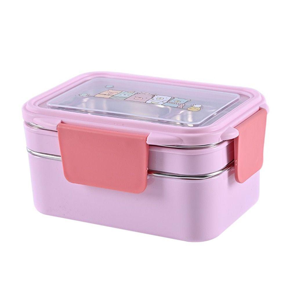 Top Lunch Box Microwavable Rectangle Grid Untuk Siswa Pekerja Kantor Wadah Makanan