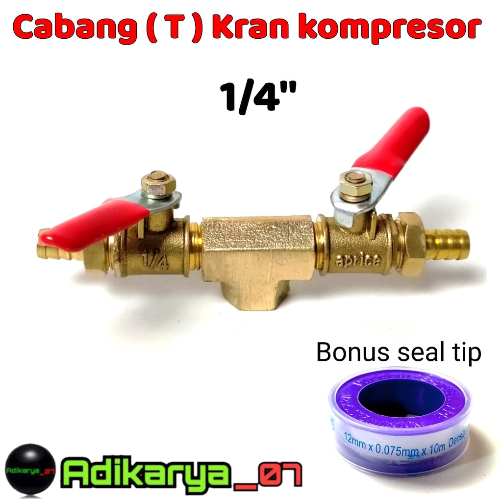 PAKET kran kompresor angin 1/4 + CABANG T kran selang kompresor angin 1/4 sambungan kran kompresor