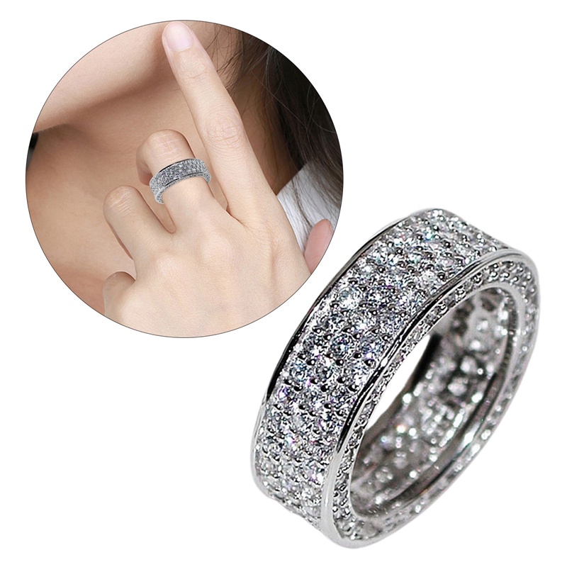 Fancyqube Cincin Berlian Imitasi Bentuk Bulat Multi Baris Bahan Zirkon Untuk Wanita