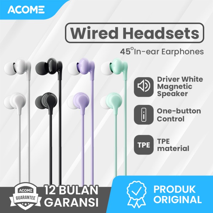 SPEAKER Acome Wired Earphone Driver White Magnetic Speaker Garansi Resmi AW07 - AW07 Purple stereo k