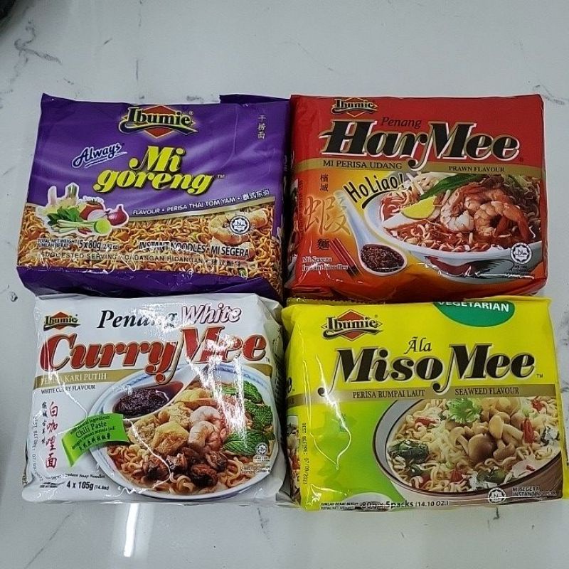 

IBUMIE MIE GORENG / CURRY WHITE MEE / MISO MEE VEGETARIAN / MI PERISA UDANG TOMYUM