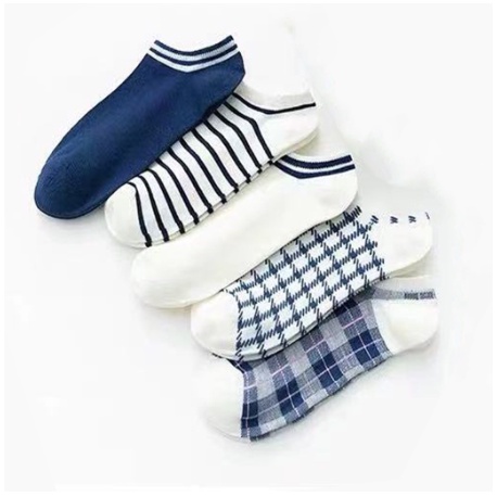 Kaos Kaki KS11 kaos kaki wanita motif kotak biru navy fashion korea