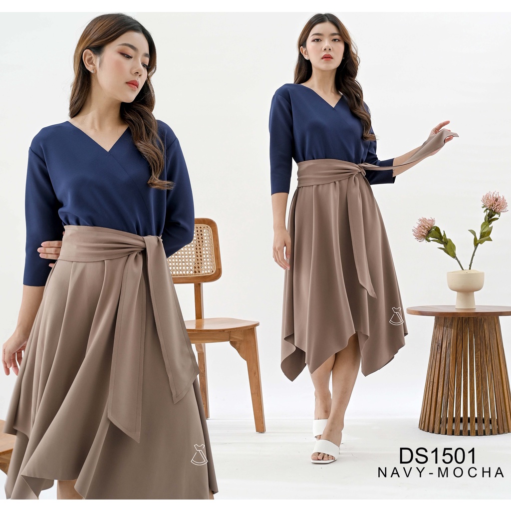 DS1501 - DRESS PESTA WANITA MIDI FLARE BASIC SCUBA DRESS MURAH