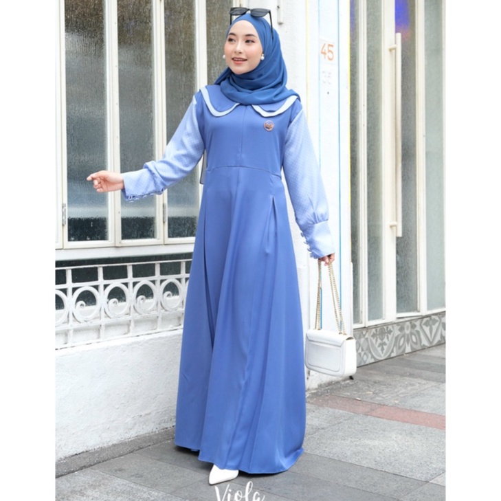 GAMIS REMAJA SYAKILA PREMIUM MIX POLKA GAMIS POLOS MIX POLKA MECA DRESS ORI VIOLA HIJAB