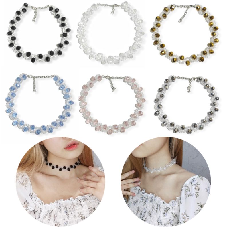 Martha Crystal Choker Necklace Kalung Diamond Kristal Anyam Luxury Premium Collection Kalung Pesta Korea