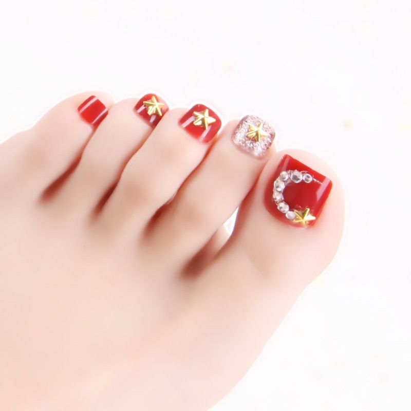 Kuku Palsu kaki【 J2，sudah ada lem】Nikah Wedding False Nailart Pengantin kaki