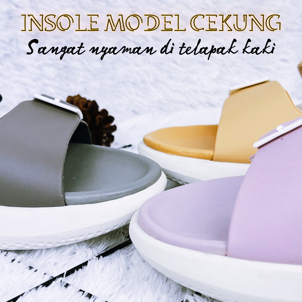 Sendal Slop Wanita Sandal Wedges Slop Slip On Wanita - Clara