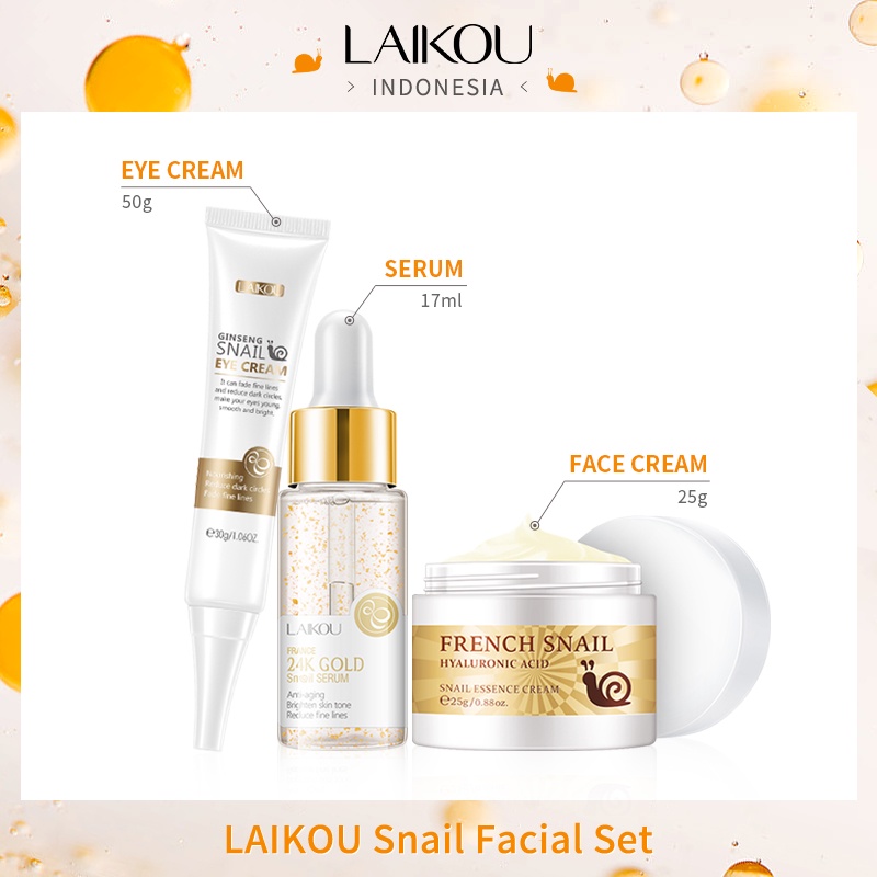 LAIKOU 24k Gold Snail Serum Mengurangi Kerut Masker Pelembab Krim Kulit Halus