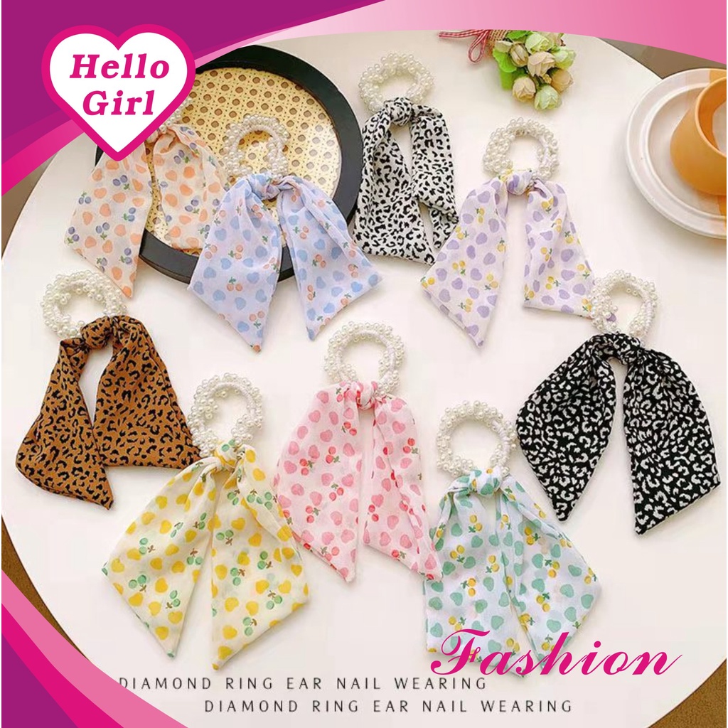 (Hello Girl)F115 Ikat Rambut Wanita Ikat Rambut Mutiara Pita Besar import