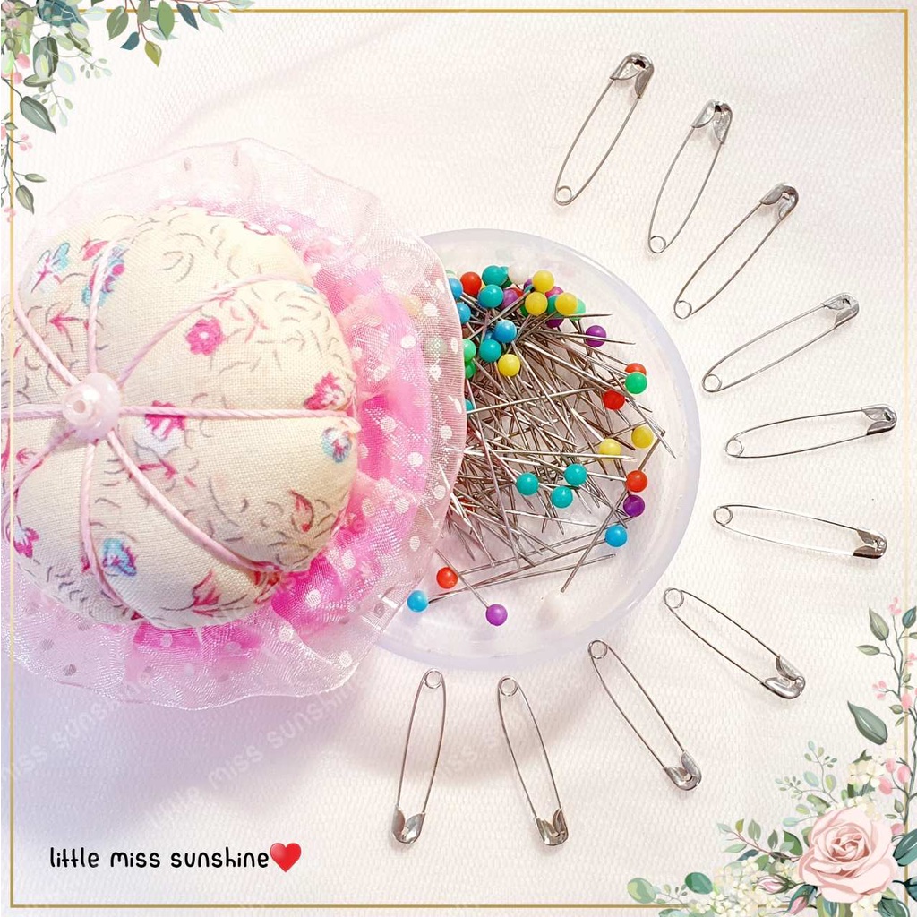 ☀️ Little Pumpkin Pin Cushion Pincushion isi Jarum pentul isi 100pcs+1 set peniti isi 10pcs Pastel Macaron Color Warna Soft Lembut Bantalan Pink Green Hijau Blue Biru Wadah Jarum Jahit Menjahit Cute Small Mini cupcake Grosir Termurah Little Miss Sunshine