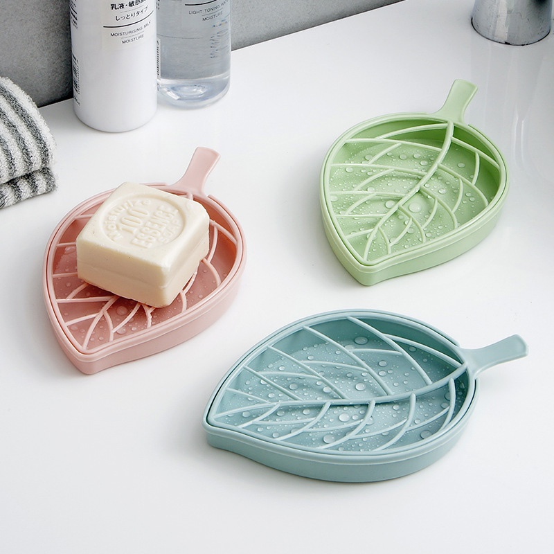 COD❤️Kotak Sabun Daun Kreatif Kamar Mandi Gratis Punch Suction Cup Toilet Drain Soap Rack-A.one