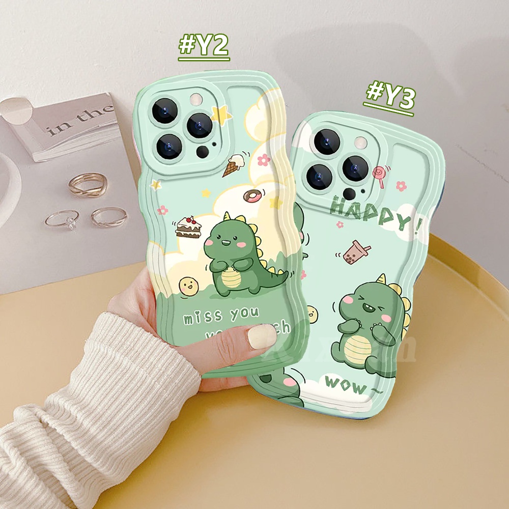 Redmi Note 12 4G Note 11 Pro 11S Redmi 10A 10C 9C 9A 10 9T Note8 Note 10s Note9 Poco X3 NFC M3 A1 Wavy Edge Case Kartun Teh Susu Kue Donat Dinosaurus Kecil TPU Soft Cover RIXUAN