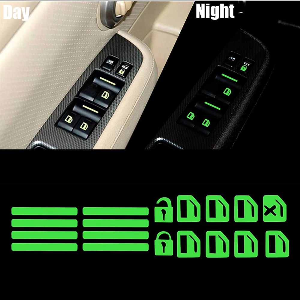 18pcs / Set Stiker Tombol Lift Pintu / Jendela Mobil Luminous Untuk Dekorasi Interior