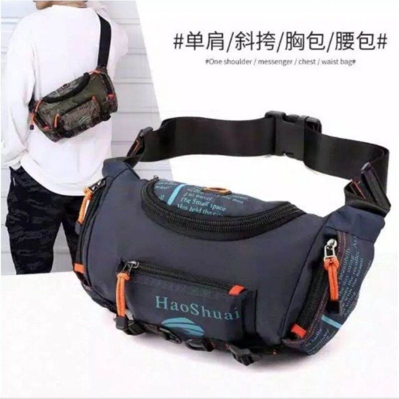 HAOSHUAI 5135Tas Selempang Pria Waistbag Pria Tas multifungsi  Masa kini