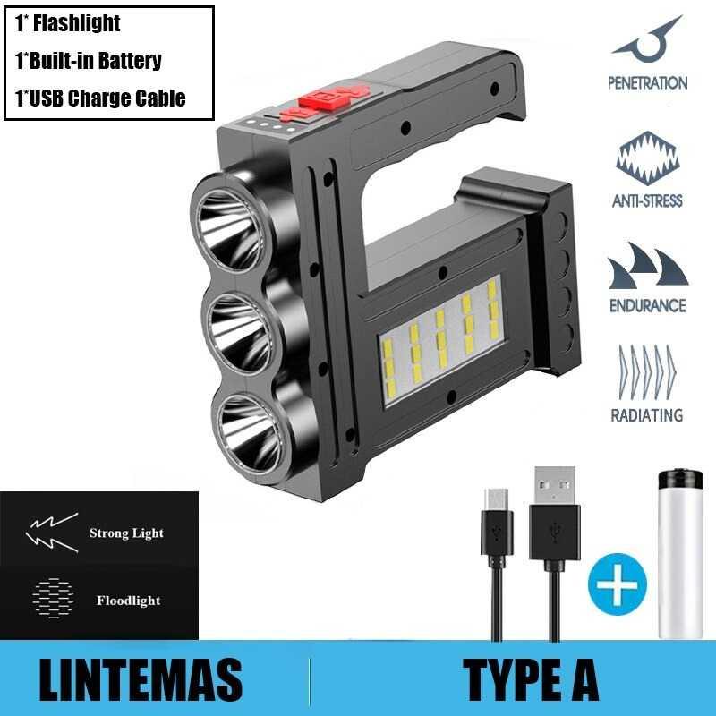 LINTEMAS Senter LED Flashlight Outdoor Terang Torch USB Rechargeable 3 XPE COB - DT12