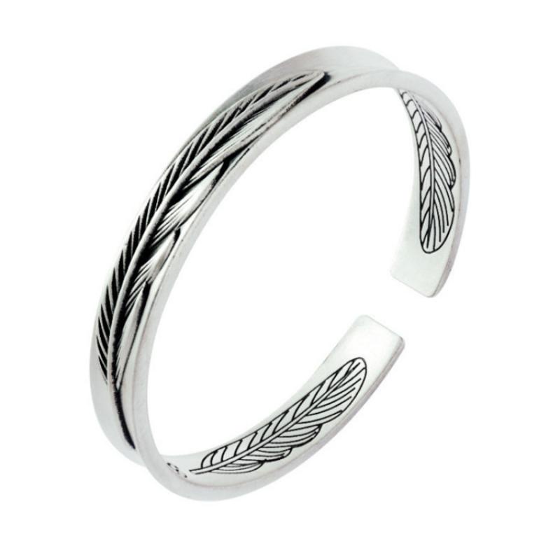 Casual Retro Features English Feather Bracelet Metal Personality Adjustable Opening Talisman Fashion Party Jewelry Gift