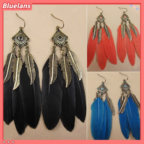 Anting Kait Gantung Wanita Desain Daun Bulu Gaya Vintage Kreatif Untuk Pesta / Hadiah