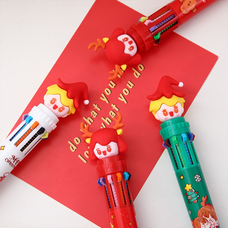 10 in 1 Pulpen / Bolpoin Retractable Seri Merry Christmas Warna-Warni Untuk Anak