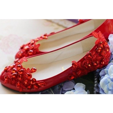 SEPATU WEDDING WARNA  MERAH FLAT  / NO HEELS  . SEPATU  BALET  MERAH WEDDING SHOE PERNIKAHAN