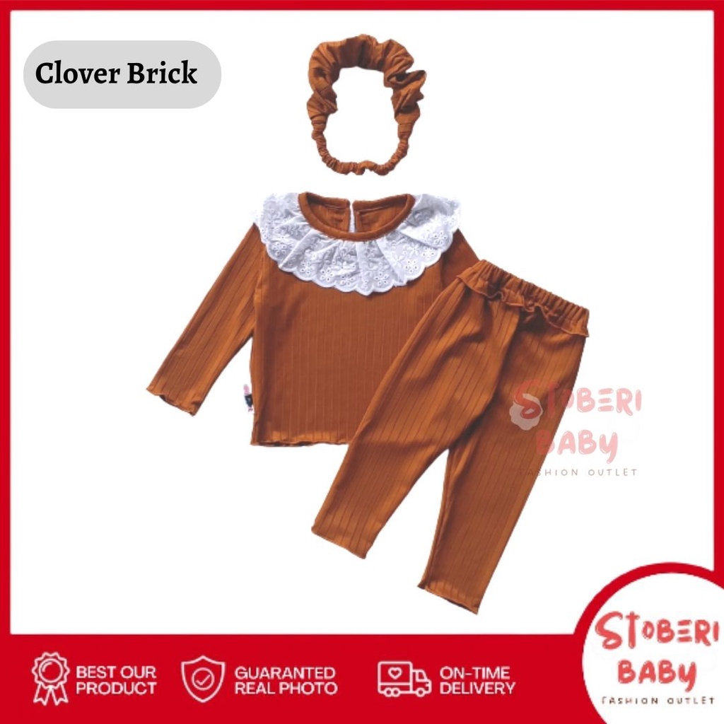 stoberi baby - BBB CLOVER setelan anak perempuan jumper bayi polos lucu free headband