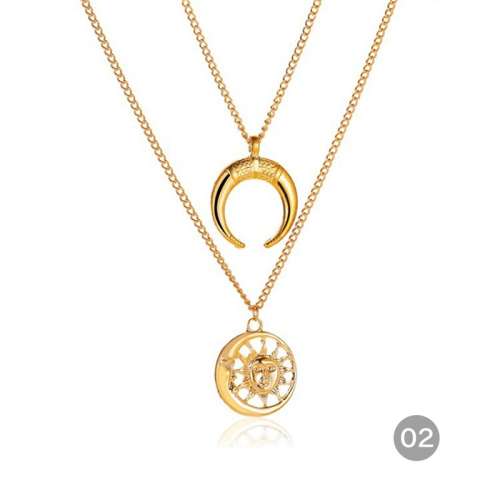 Timekey Kalung Rantai Emas Multi Layer Liontin Potret Mutiara Gaya Vintage Untuk Wanita O1P6