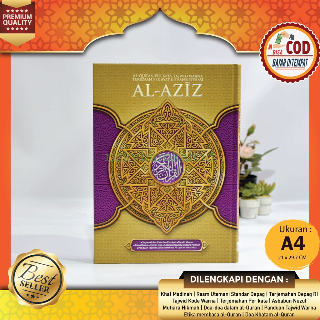 (21x30cm) Al Quran AL-AZIZ Terjemah Transliterasi Perkata Latin Per Ayat Tajwid Warna A4 Alquran Al 